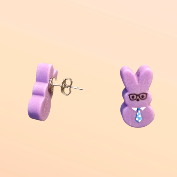 Bunny Rabbit Easter Stud Earrings Resin Handmade Stainless Steel 0.8" 5 Styles - Picture 3 of 7